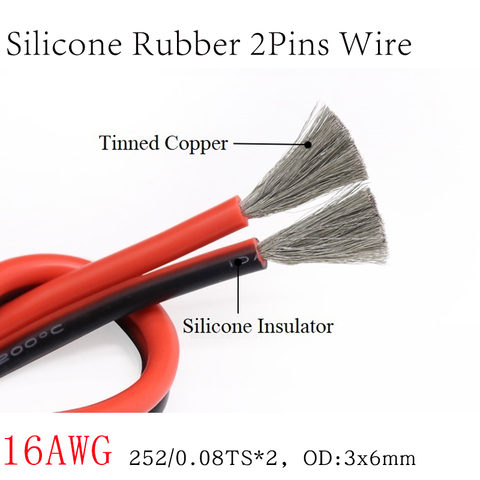 1M 16AWG 2Pins Ultra Soft Silicone Rubber Copper Electric Wire Black Red  LED Lighting Lamp DIY Connector Cable Extension Line ► Photo 1/1