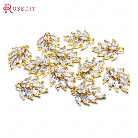 (38122)6PCS 12x15MM 24K Champagne Gold Color Brass and Zircon Tree Leaf Shape Charms Pendants Jewelry Making Supplies ► Photo 1/1