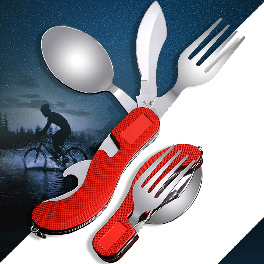 YoBuyBuy Stainless Steel Outdoor Camping Picnic Tableware Hiking Trip Folding Tableware Cutlery 3Pcs/Set