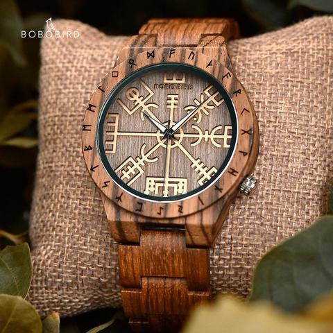 BOBO BIRD Wood Men Watch Vegvisir Handmade Watches Compass Rune Male Top Brand Luxury For Him Christmas Gift's Dropshipping ► Photo 1/6