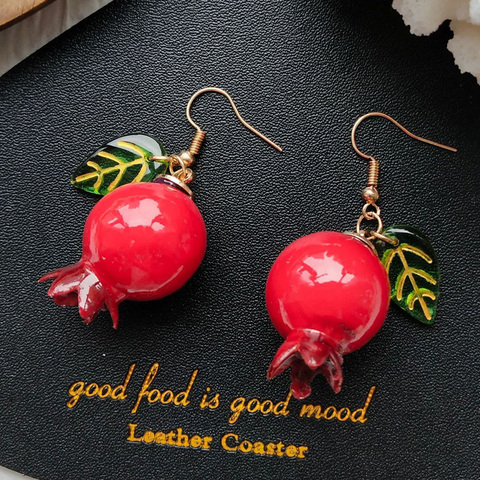 Fashion Lovely Shiny Fruit Coloured Glaze Simulation Pomegranate Drop Errings Red Fruit Mini Sweet Dangle Earrings for Women ► Photo 1/6