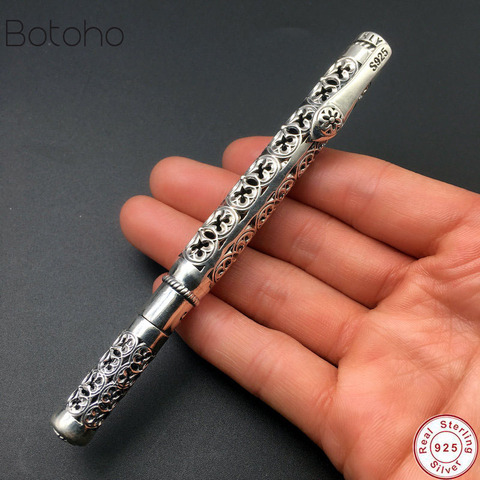 Pure Silver colour Sterling 925 Silver colour Pen Gift For Men Vintage Carved Openwork Business Ballpoint Pen Pendant Jewelry ► Photo 1/6