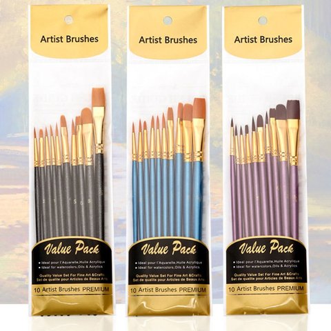 Artist Nylon Paint Brush Professional Watercolor Acrylic Wooden Handle Painting Brushes Art Supplies Stationery 10 pcs ► Photo 1/6
