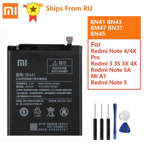 Original Battery BN41 BN43 BM47 For Xiaomi Redmi Note 4 Hongmi Note4 Pro Note4X MTK Helio X20 Redmi 3 3S Mi5X Mi note2 BN31 BN45 ► Photo 1/6