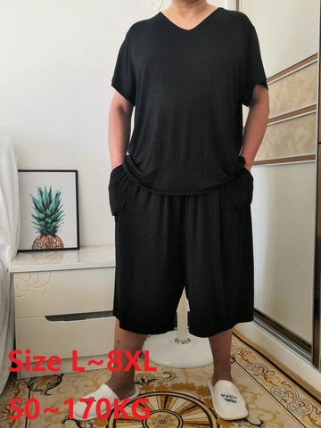 Plus Size 7XL 8XL 50-170KG Men Pajamas Sets Soft Summer Modal Casual Home Wear Set ► Photo 1/6