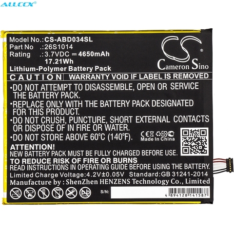 Cameron Sino 4650mAh Battery 26S1014, 58-000181 for Amazon Kindle Fire 8 7 Generation, Kindle Fire 8.7, SX0340T, L5S83A, SX034QT ► Photo 1/5