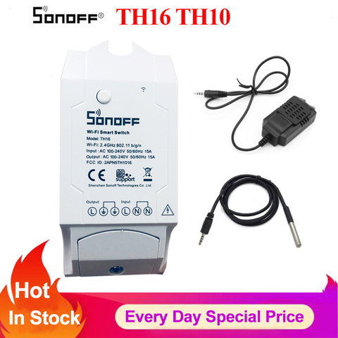 Sonoff Th16 Th10 Temperature and Humidity Monitoring Switch WiFi Thermostat Smart Switch, Home Automation Module via Google Home ► Photo 1/6