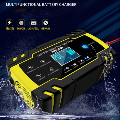 12V-24V 8A Full Automatic Car Battery Charger Power Pulse Repair Chargers Wet Dry Lead Acid Battery-chargers Digital LCD Display ► Photo 1/6