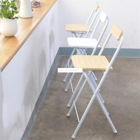 0059A Folding Tall Stool Living Room Creative Wood High Stool Portable Household Bar Backrest Chair High Foot Leisure Chair ► Photo 1/6