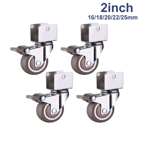 4pcs Furniture Casters 2 inch crib Casters Cabinet Clamp with Brake Wheels Soft Rubber Swivel Caster Furniture Hardware Fittings ► Photo 1/6