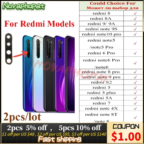 Novaphopat 1Pc Note8 Real Camera Glass For Redmi Note 8T Redrice Red Rice Back Rear Camera Glass Lens Sticker + Tracking ► Photo 1/6