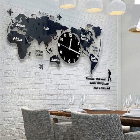 Acrylic Wall Clock Creative World Map Wall Hanging Clock For Office Home Living Room Wall Art Home Decorations ► Photo 1/1