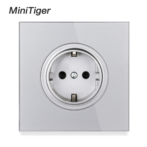 Minitiger 2022 New Arrival Gray Crystal Glass Panel 16A EU Standard Wall Power Socket Outlet Grounded With Child Protective Lock ► Photo 1/6