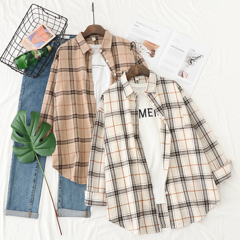 Plaid Shirts Womens Autumn Blouses Long Sleeve Lady Checked Tops Loose Female Outwear Casual Clothes ► Photo 1/6