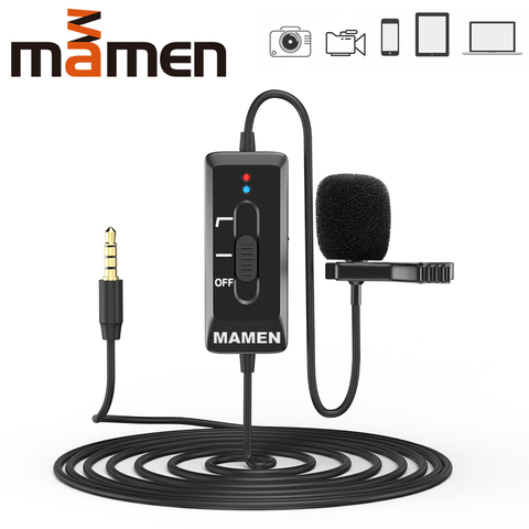 MAMEN 8m Cable Clip-On Lavalier Microphone 3.5mm Plug Condenser Mic Vlog Recording Microfono For DSLR Camera Phone PC Tablet ► Photo 1/6