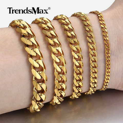 Women's Men's Bracelet Stainless Steel Cuban link Chain Bracelets Gold Silver Color Fashion Wholesale Jewelry KBB10 ► Photo 1/6