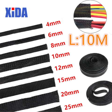 5/10M Black Insulated Braid Sleeving 2/4/6/8/10/12/15/20/25mm Tight PET Wire Cable Protection Expandable Cable Sleeve Wire Gland ► Photo 1/6