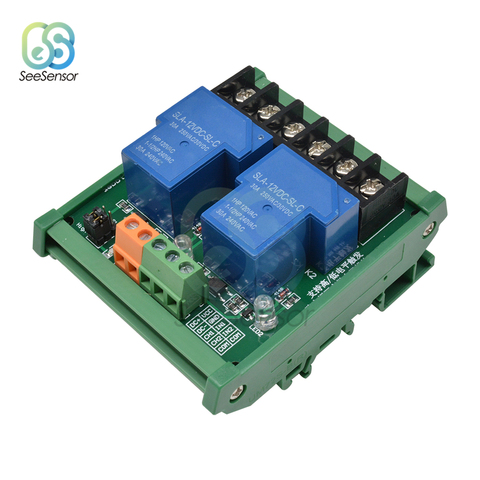 Two 2 Channel Relay Module 30A with Optocoupler Isolation High Low Trigger for Smart Home PLC with Guide Rail 5V 12V 24V ► Photo 1/6