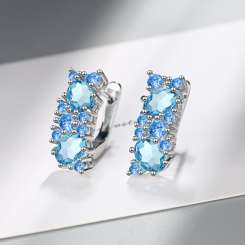 New Arrival Female Earrings 925 Sterling Silver Blue Round Zircon Stud Earrings for Women Jewelry Gift Pendientes Oorbellen ► Photo 1/6