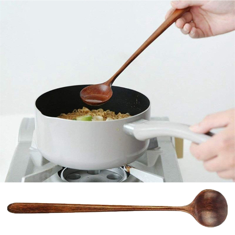 1pc Long Spoons Wooden Korean Style 10.9 inches 100% Natural Wood Long Handle Round Spoons for Soup Cooking Mixing Stirr ► Photo 1/5