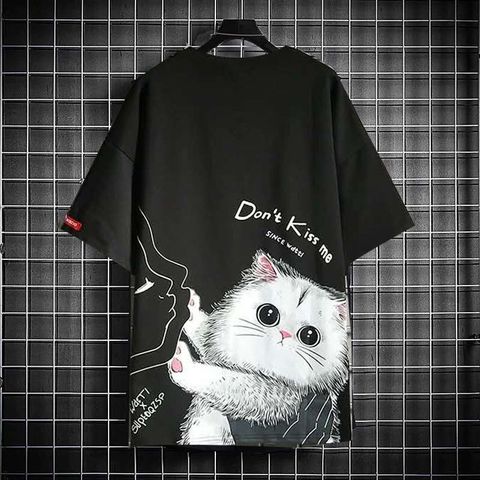 Black Kawaii Cat T Shirt Men Japanese Cute T-shirt Harajuku Streetwear Tshirt Casual Short Sleeve Summer Funny Tops Tshirts Male ► Photo 1/6