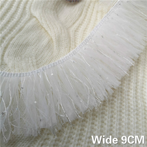 9CM Wide White Mesh Guipure 3d Lace Fabric Sequins Fringe Ribbon Tassel Trim Wedding Dress Collar Curtains DIY Sewing Supplies ► Photo 1/5