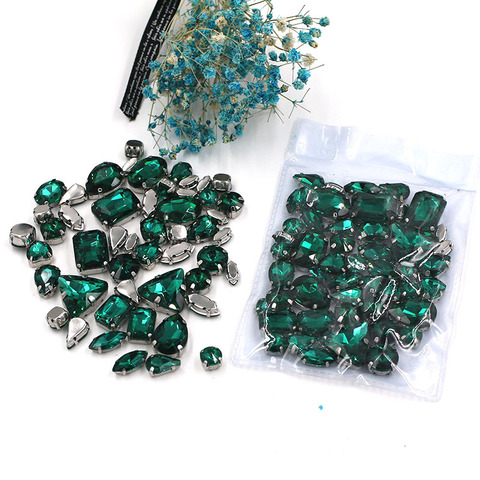 Sell at a loss! mixed shape Malachite green glass crystal sew on claw rhinestones diy clothing accessories ► Photo 1/6