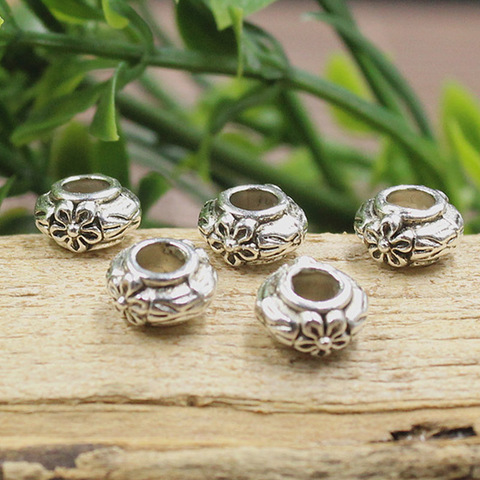 50pcs/lot Tibetan Silver Big Hole Zinc Alloy Loose Beads Handmade Flower Spacer Beads DIY Jewerly Making Women Men Bracelets ► Photo 1/3