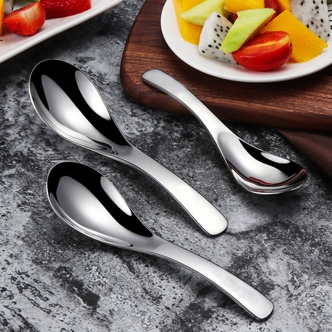 Stainless Steel Chinese Soup Spoons Silver Earl Round Bottom Count Spoons Thick Spoon Tableware ► Photo 1/6