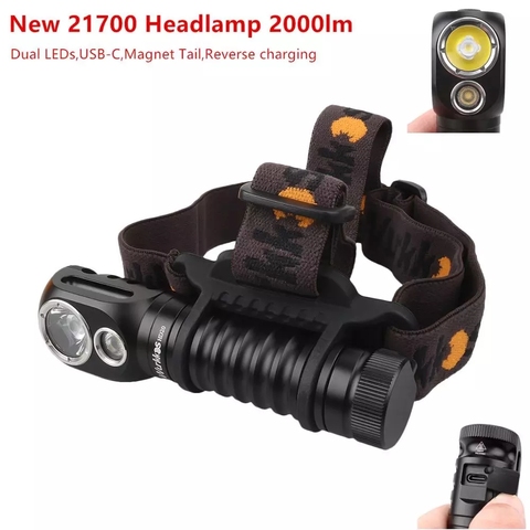 New Arrival HD20 Headlamp 2000lm Dual LH351D 5000K USB-C Rechargeable Headlight with Magnetic tailcap ► Photo 1/6