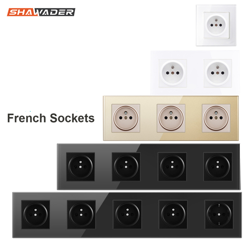 Wall Socket European 16A French Crystal Glass Panel Electrical FR Power Plug Grounded 1/2/3/4/5 Way Outlets for Bedroon Kitchen ► Photo 1/6