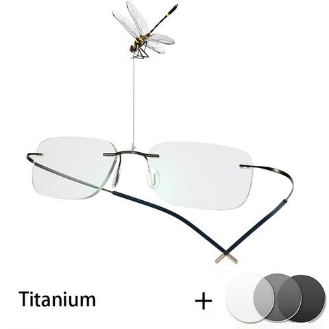 B titanium Rimless Glasses Photochromic Myopia Lens Men Women Outdoor Presbyopia Optics Eyewear ► Photo 1/5