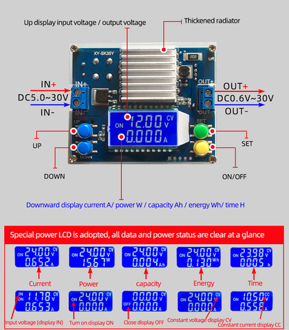 DC DC Automatic Boost/Buck Converter CC CV Power Module 0.6-30V 4A 35W 5V 12V 24V Adjustable Regulated power supply SK35Y ► Photo 1/6