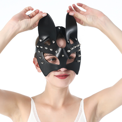 UYEE Leather Cat Eyes Masks Punk Sexy Cosplay Bunny Erotic Mask For Woman Gothic Harness Adult Play Special Party Costume Mask ► Photo 1/6