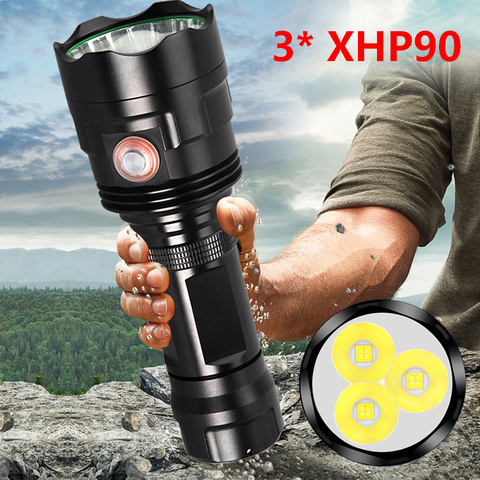 3pcs XHP90 Super Powerful LED Flashlight XHP50 Tactical Torch USB Rechargeable Linterna Waterproof Lamp Ultra Bright Lantern 30W ► Photo 1/6