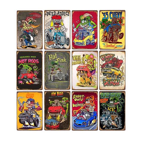 Vintage Rat Fink Metal Sign Car Adaptations Plaque Garage Wall Poster Auto Turning Store Bar Pub Club Decoration 20x30cm ► Photo 1/6