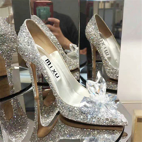 2022 European Wedding Shoes Female White Drill Rhinestone Crystal Stiletto Pointed Red Bridal Shoes Fashion High Heels ► Photo 1/6