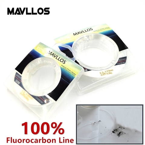 Mavllos 50m Ture 100% Fluorocarbon Fishing Line Sink Monofilament Fluorocarbon Line Carbon Fiber Leader Fishing Line Invisible ► Photo 1/6