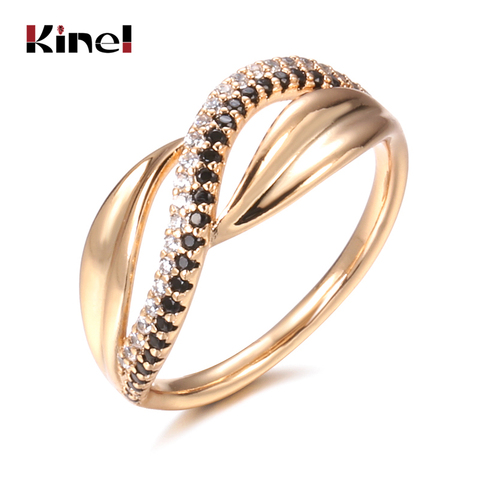 Kinel Hot Natural Zircon Wave Ring 585 Rose Gold Fine Hollow Ethnic Wedding Rings for Women Beach Party Vintage Jewelry 2022 New ► Photo 1/6