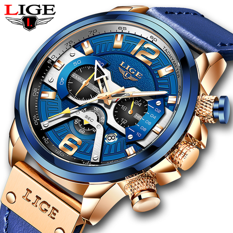 2022 LIGE Casual Sports Watch for Men Top Brand Luxury Military Leather Wrist Watches Mens Clocks Fashion Chronograph Wristwatch ► Photo 1/6