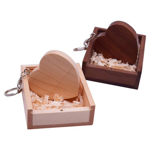 wooden heart love+box Free custom made LOGO usb flash drive 4GB 8GB 16GB 32GB 64GB usb 2.0 pen drive photography ► Photo 1/6