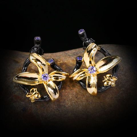 New High-grade Light Luxury Beautiful Super Flash Fairy Gas Zircon Bow Earrings Ladies Jewelry Earrings Black Gold Earrings ► Photo 1/4