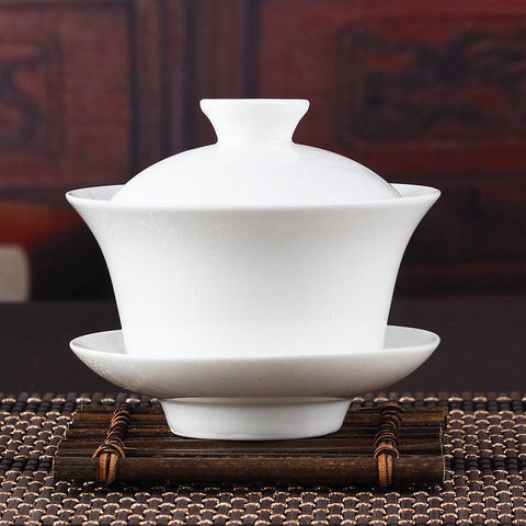 Chinese Gaiwan Tea Set Kung Fu White Ceramic Gaiwan White Teaware Sancai Tea Cup ► Photo 1/5