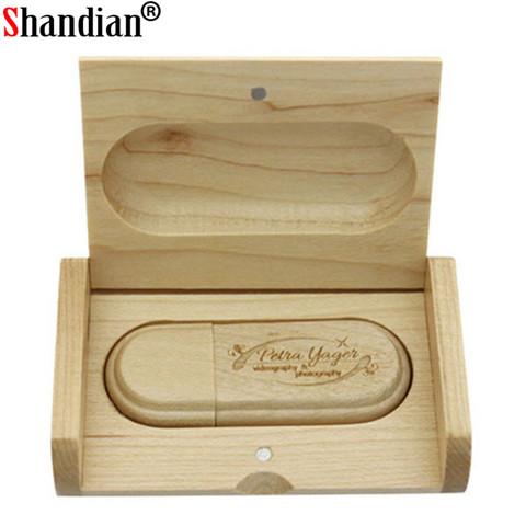 SHANDIAN (1 pcs free custom logo) Wooden USB flash drive Maple wood + box pendrive 4GB 8GB 16GB 32GB memory stick wedding gift ► Photo 1/6