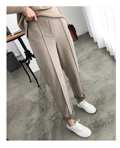 HLBCBG Winter Thicken Women Pencil Pants Plus Size Wool Pants Female Autumn High Waist Loose Trousers Capris Good Fabric ► Photo 1/6