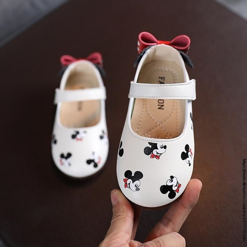 Disney Mickey Princess Kids Leather Shoes For Girls Bow Children Flat Heel Girls Single Shoes Butterfly Toddler Shoes ► Photo 1/6