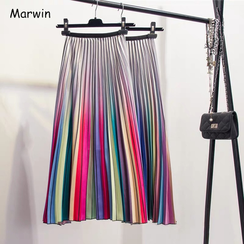 Marwin 2022 Spring New-Coming Women Skirts Rainbow Striped A-line Mid-Calf Skirts High Street European Style High Quality Skirts ► Photo 1/6