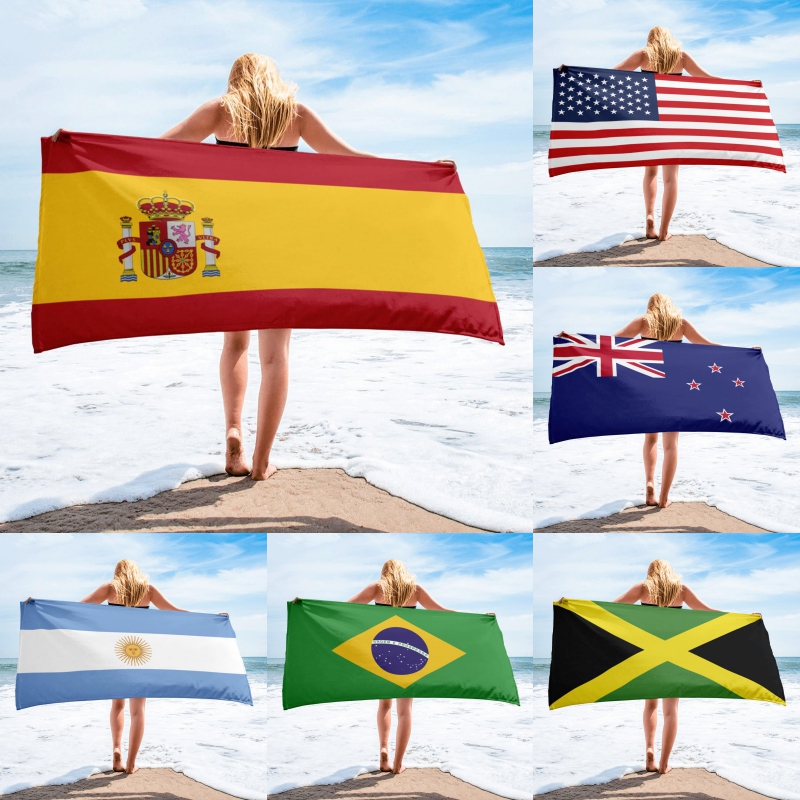 Spain US Flag Printed Microfiber Bath Beach Towel for Adults 75*150cm Soft Water Absorbing Breathable Summer Surf Robe Blanket ► Photo 1/6