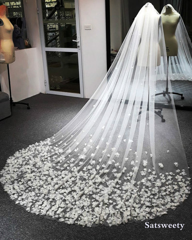 High End Customized Petals Woman Chapel Bridal Veils Veil for Bridal 3D Flowers Wedding Veil Handmade Accessaries ► Photo 1/6