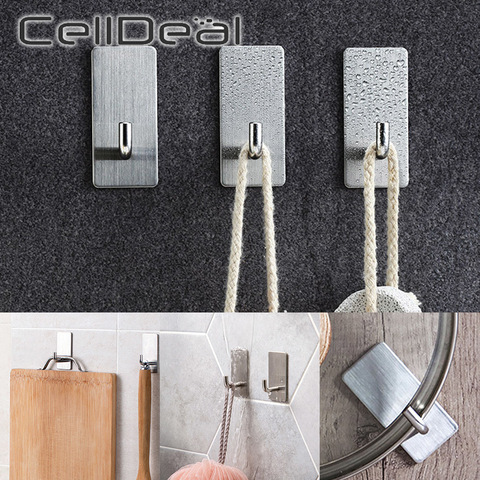 Stainless Steel Wall Hook Self Adhesive Sticky Kitchen Home Bathroom Key Bag Hanger Storage Hanging Holder Waterproof Towel Rack ► Photo 1/6